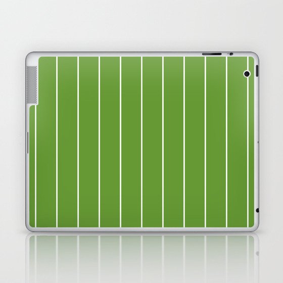 Simple White Stripes on Avocado Green Background Laptop & iPad Skin