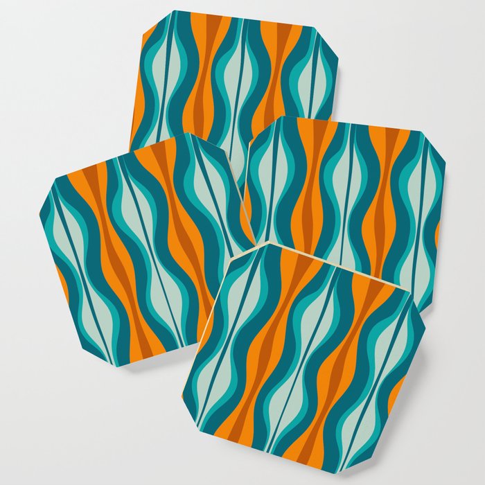 Hourglass Mid Century Modern Abstract Pattern in Turquoise, Aqua, Orange, and Rust Coaster