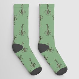 Black Retro Microphone Pattern on Vintage Green Socks