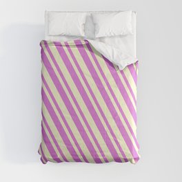 [ Thumbnail: Orchid and Light Yellow Colored Lines/Stripes Pattern Comforter ]
