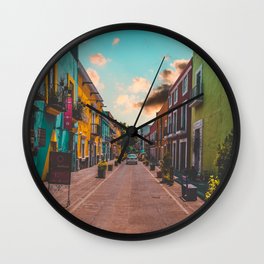 Mexico Photography - Colorful Street In Mexico Wall Clock