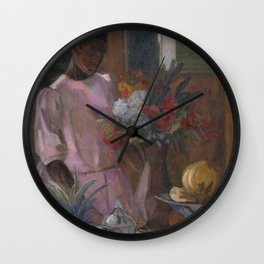 African American Masterpiece Rose Sets Easter Lilies at the Table still life by Astrid Holm Wall Clock