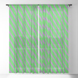 [ Thumbnail: Lime Green and Orchid Colored Striped Pattern Sheer Curtain ]