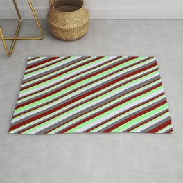 [ Thumbnail: Maroon, Green, Lavender, and Dim Gray Colored Lined Pattern Rug ]