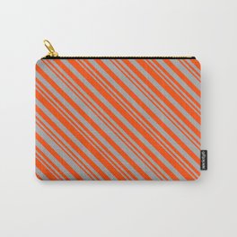 [ Thumbnail: Red & Dark Grey Colored Striped/Lined Pattern Carry-All Pouch ]