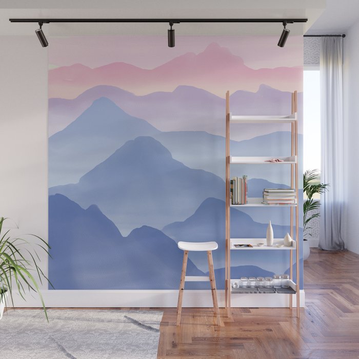Magical Watercolor Mountains, Pastel Candy Color Wall Mural
