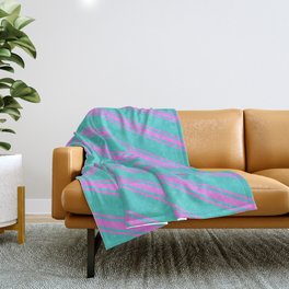 [ Thumbnail: Turquoise & Violet Colored Lined/Striped Pattern Throw Blanket ]