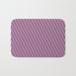 [ Thumbnail: Deep Pink, Green, and Dark Slate Blue Colored Lines/Stripes Pattern Bath Mat ]