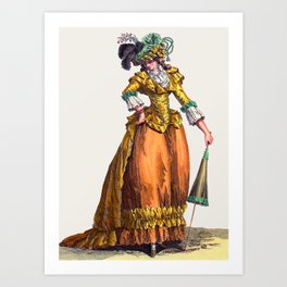Yellow & Orange French Rococo Fashion Plate Drawing Art Print