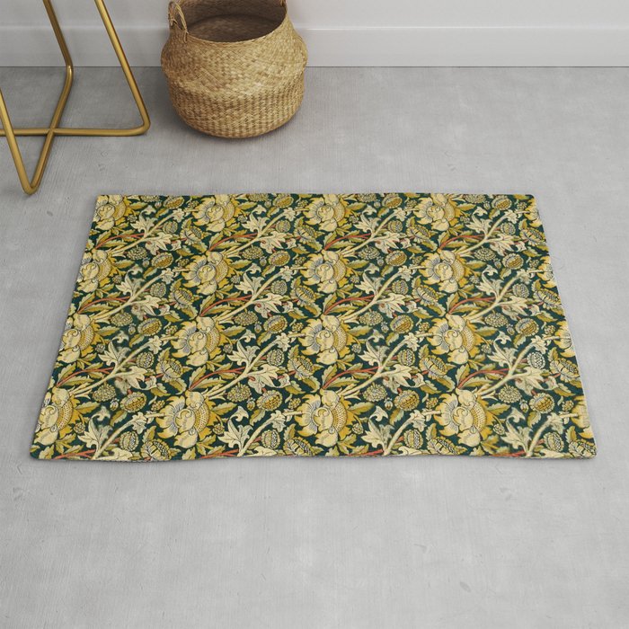Vintage William Morris Green and Yellow Chintz Rug