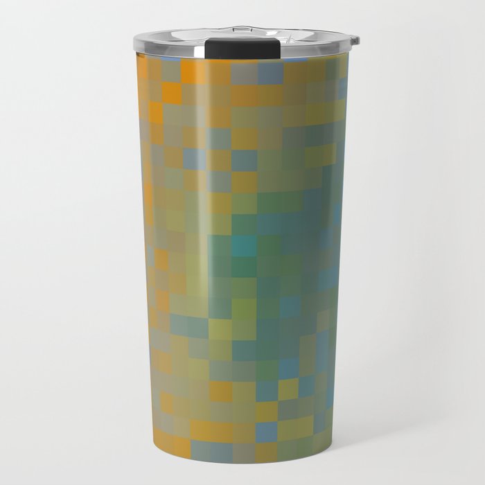 graphic design geometric pixel square pattern abstract in blue orange Travel Mug