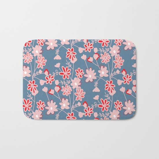 Red-Pink Flower Pattern Bath Mat