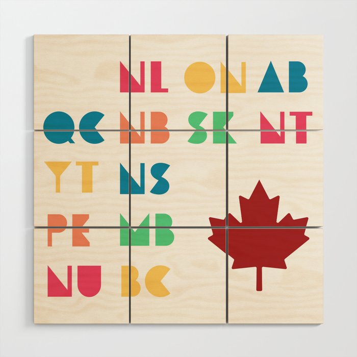 All 13 Canada Provinces and Territories with Maple Wood Wall Art