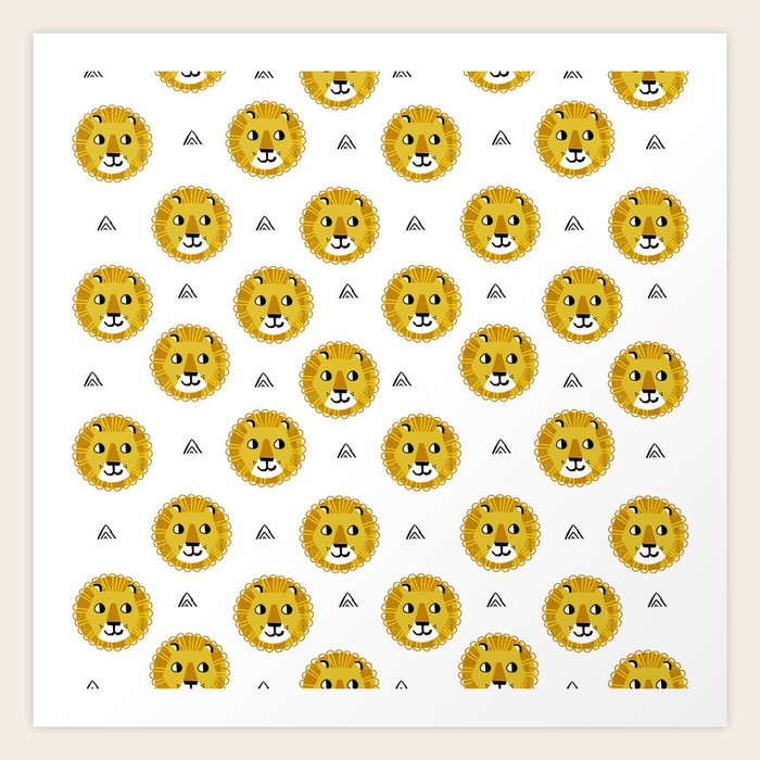 Lion Cute Pattern Nursery Kids Geometric Triangle Animal Safari Art Print By Andrealaurendesign
