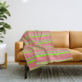[ Thumbnail: Violet, Chartreuse, and Light Coral Colored Lined/Striped Pattern Throw Blanket ]