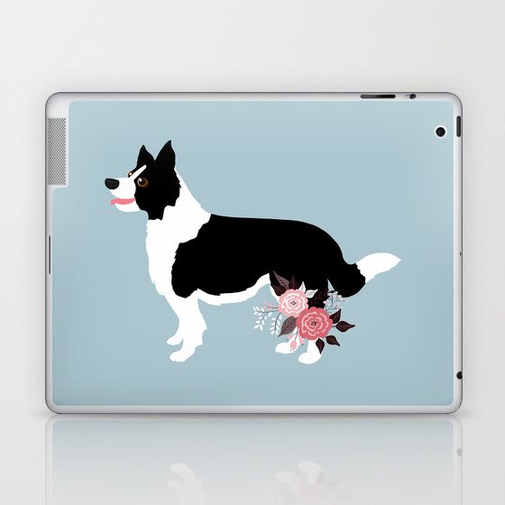 Border Collie and Flowers Dog Blue Laptop & iPad Skin