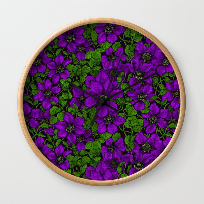 Purple Clematis vine Wall Clock