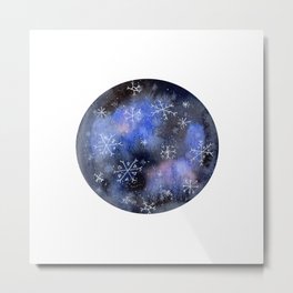 Watercolor Galaxy with Snowflakes Metal Print