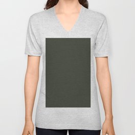 Dark Gray-Green Solid Color Pantone Kombu Green 19-0417 TCX Shades of Green Hues V Neck T Shirt