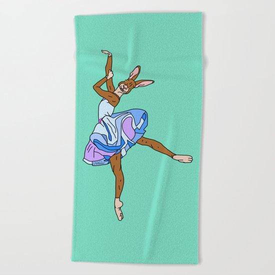 Bunny Rabbit Ballerina - Teal Blue Beach Towel