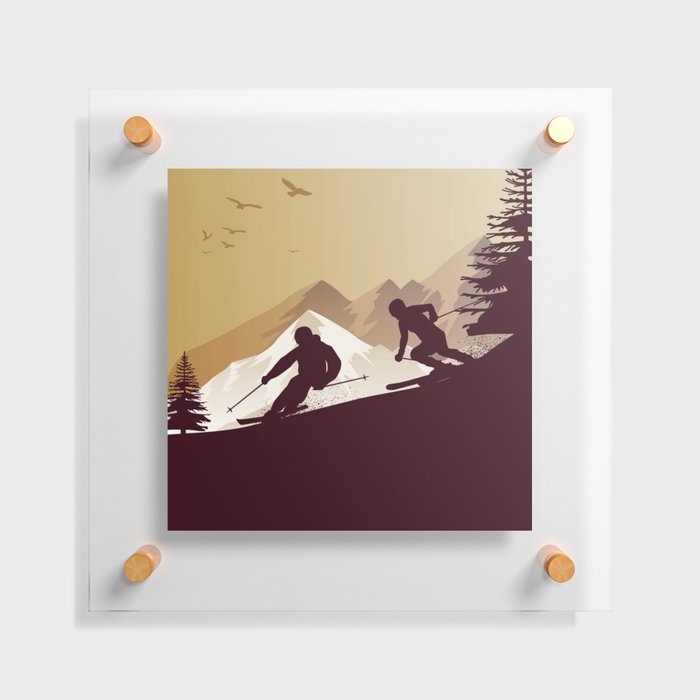 Winter Sport • Best Skiing Design Ever • Dark Brown Background Floating Acrylic Print