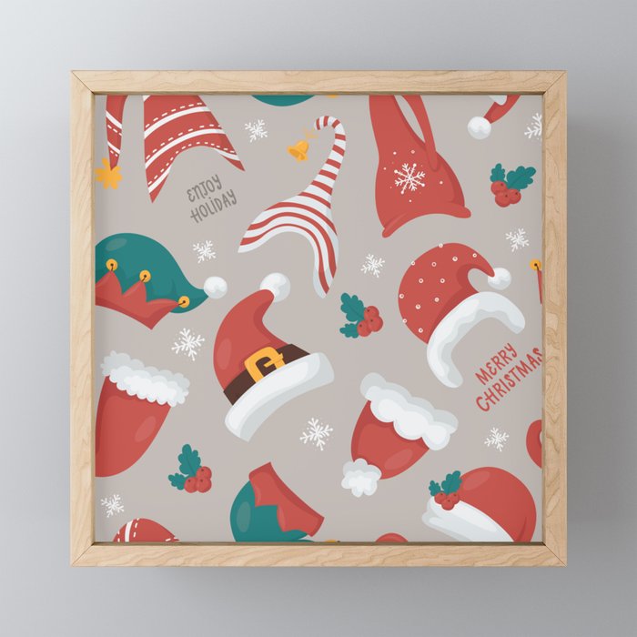 Christmas gnomes seamless pattern Framed Mini Art Print