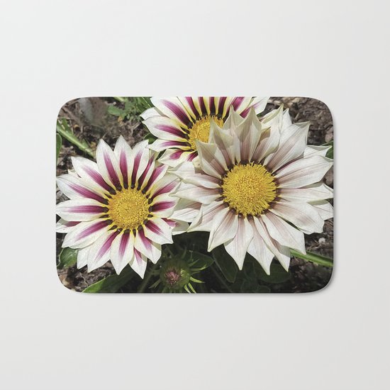 Zany Gazania - red and white stripes Bath Mat