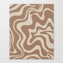 Liquid Swirl Contemporary Abstract Pattern in Chocolate Milk Brown and Beige Canvas Print
