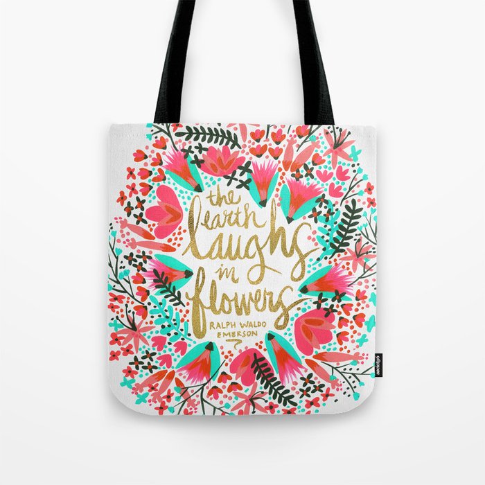 The Earth Laughs in Flowers – Pink & Gold Tote Bag