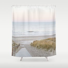 Beach Walk At Sunrise Photo | Dutch Coast Travel Photography Art Print | Egmond Aan Zee Holland In Pastel Colors Shower Curtain
