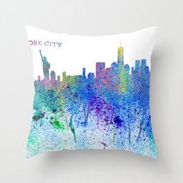 New York City Skyline Silhouette Impressionistic Splash Throw Pillow | Newyork, Nyc, Nycmodern, Usa, Newyorksilhouette, Graphicdesign, Newyorkskyline, Newyorkcolorful, Newyorkposter, Uscity 