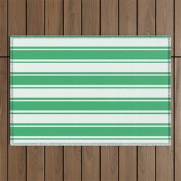 [ Thumbnail: Sea Green and Mint Cream Colored Pattern of Stripes Outdoor Rug ]