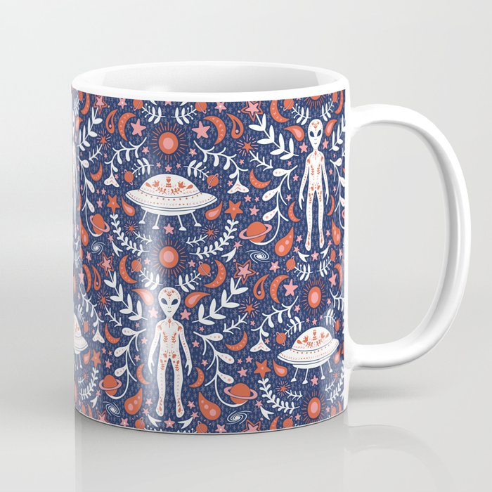 Folk Art Alien in Navy, Red & White Coffee Mug
