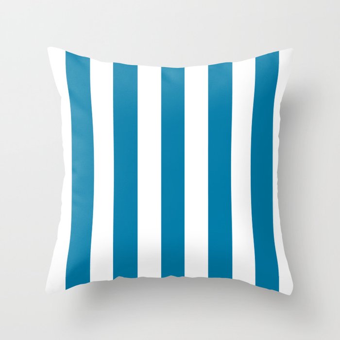 Cerulean turquoise - solid color - white vertical lines pattern Throw Pillow