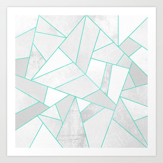 White Stone with Turquoise Lines Art Print