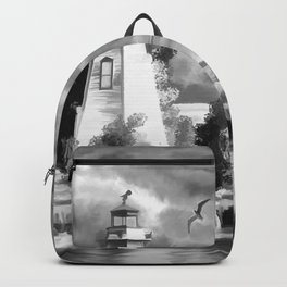 Watercolor Lighthouse Coast (Black and White) Backpack