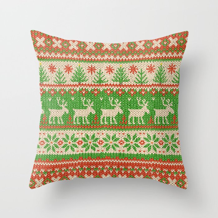 Ugly Christmas Sweater Digital Knit Pattern Throw Pillow by