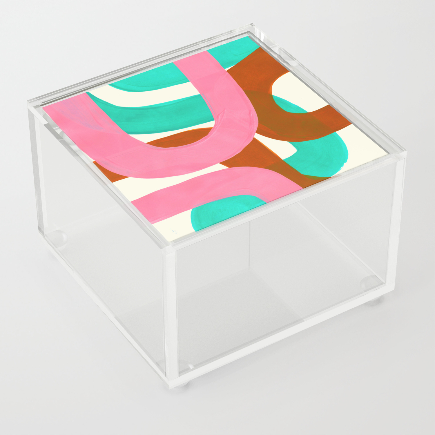 Pink Ochre Marine Green Fun Colorful Mid Century Modern Abstract