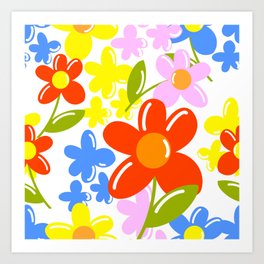 Modern Daisy Garden Flowers On White Art Print