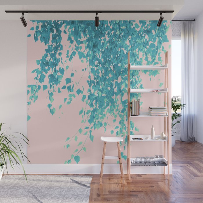 Turquoise Blush Leaves Delight #1 #tropical #decor #art #society6 Wall Mural