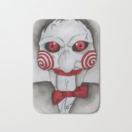 Jig Saw Horror Art Bath Mat | Painting, Watercolor, Scary, Spooky, Black And White, Halloween, Scarydoll 
