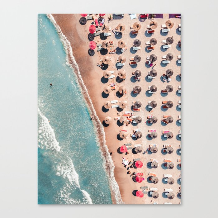 Aerial Beach Print, Red Umbrellas, Summer Beach Photography, Aerial Ocean Print, Sea Beach Print, Ocean Print, Beach Art, Home Decor Art Print Canvas Print