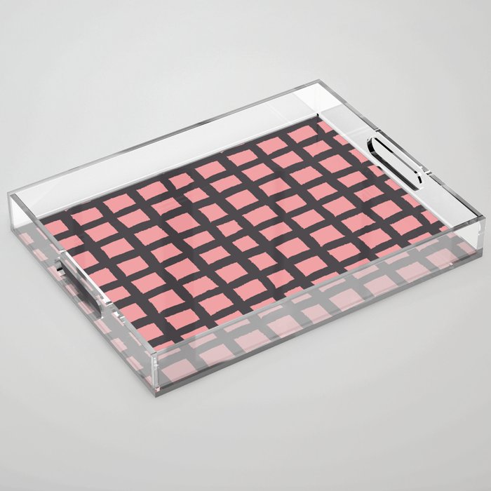 Pink & Black Rustic Scandi Checked Pattern Acrylic Tray