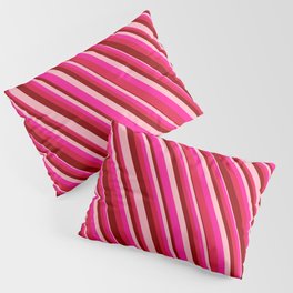 [ Thumbnail: Deep Pink, Crimson, Dark Red, and Light Pink Colored Lines/Stripes Pattern Pillow Sham ]