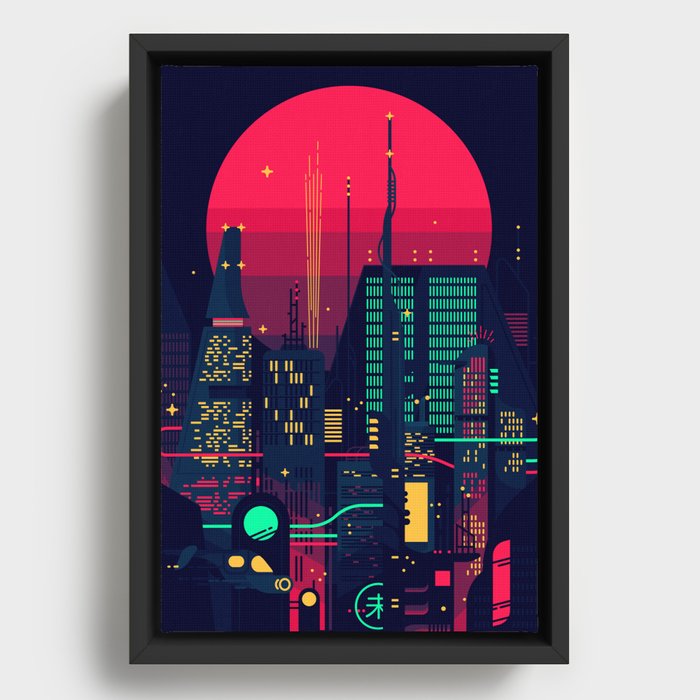 Synthwave Neon City (Bladerunner 1982 style) [synthwave/vaporwave/cyberpunk] Framed Canvas