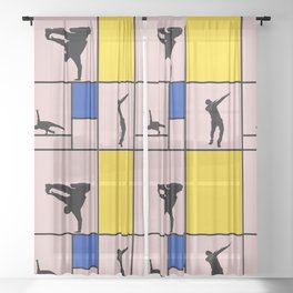 Street dancing like Piet Mondrian - Yellow, and Blue on the pink background Sheer Curtain