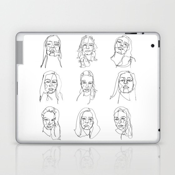 LINE ART FEMALE PORTRAITS V-I-I Laptop & iPad Skin