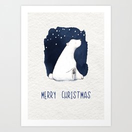 Polar Bear Cute Watercolor Merry Christmas Animal Painting Art Print