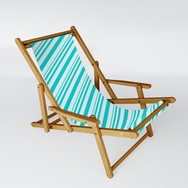 [ Thumbnail: Dark Turquoise & Light Cyan Colored Pattern of Stripes Sling Chair ]