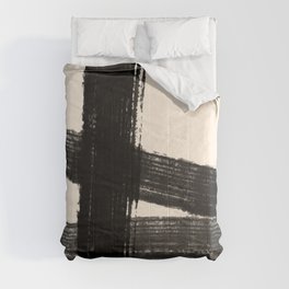 Abstract Minimalist Painted Brushstrokes in Black and Almond Cream 1 Comforter